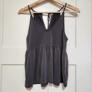 American Eagle Soft & Sexy Tank Top Gray Tie Back Peplum Flowy Size Small Ruffle